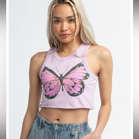 NWT Full Tilt Purple Butterfly Graphic Cropped Tank - Picture 12 of 12